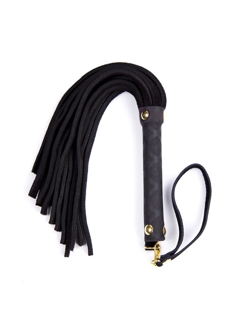 Black BDSM flogger with soft falls, accessible Lovehoney-style range