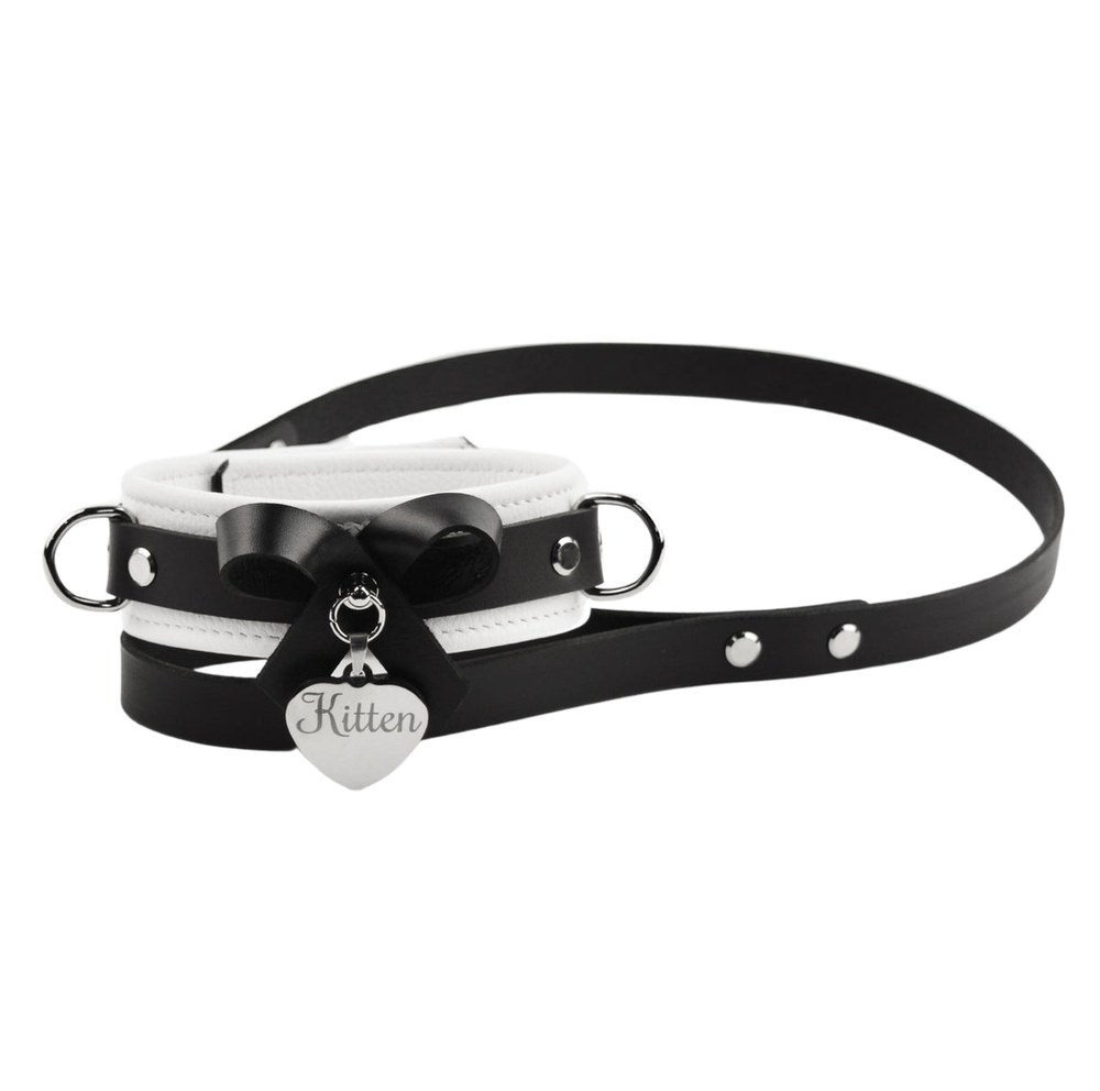1969 BDSM leash and collar Black leather BDSM collar with metal O-ring and leash, 1969 selection