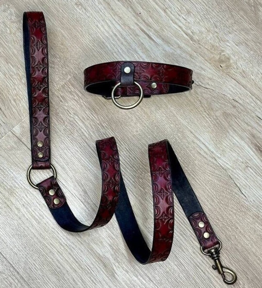 Dorcel BDSM leash and collar Black BDSM collar and leash with O-ring and rose gold chain, Dorcel style