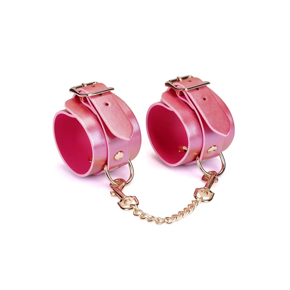 Pair of pink Liebe Seele BDSM handcuffs, accessible Lovehoney-style range